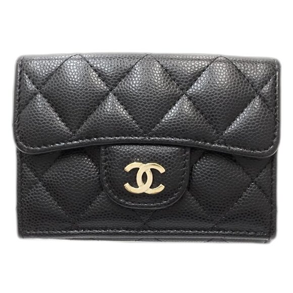 CHANEL Handbags - CHANEL Authentic Black Caviar Leather Logo Wallet